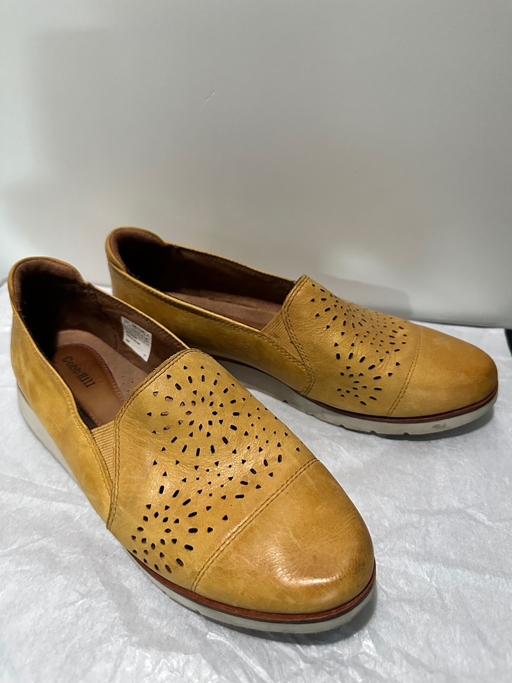 Cobb Hill by New Balance Mustard Yellow Laser-Cut Slip-On Loafers